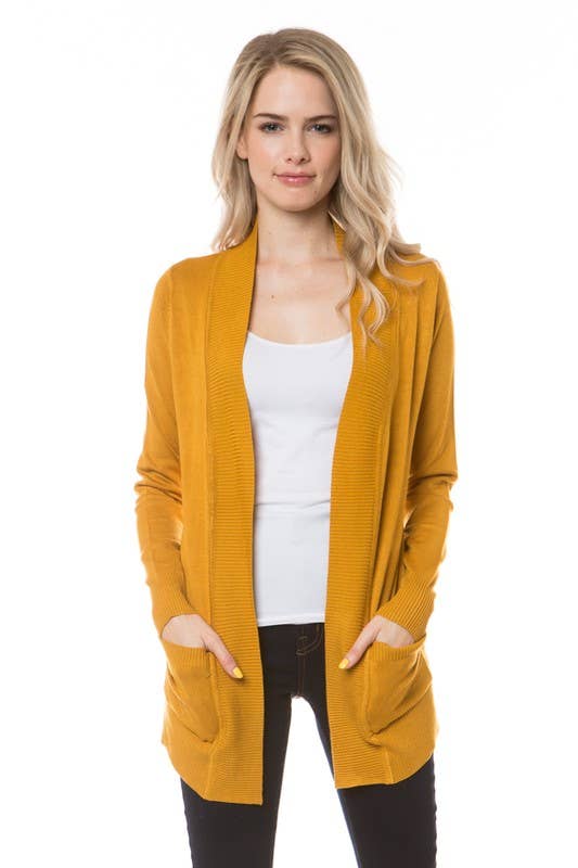 Mustard Long Sleeve Open Front Sweater Cardigan