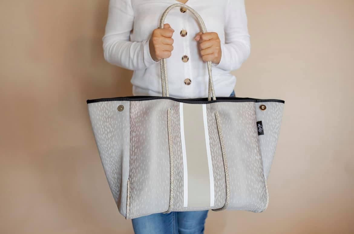 Neoprene Bag - Beige Fawn w Neutral Center Stripe