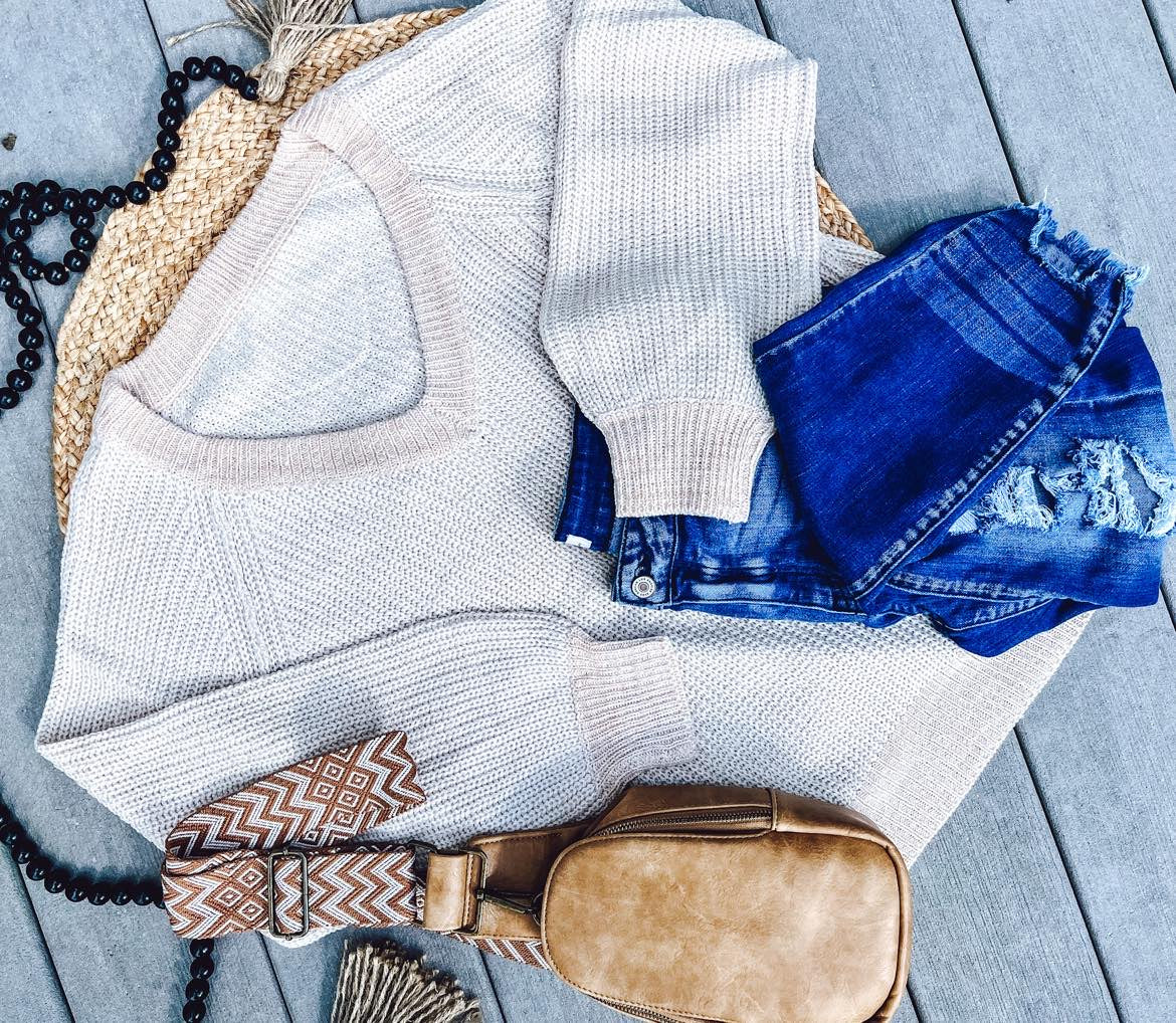 Balloon Sleeve Beige Knit Sweater