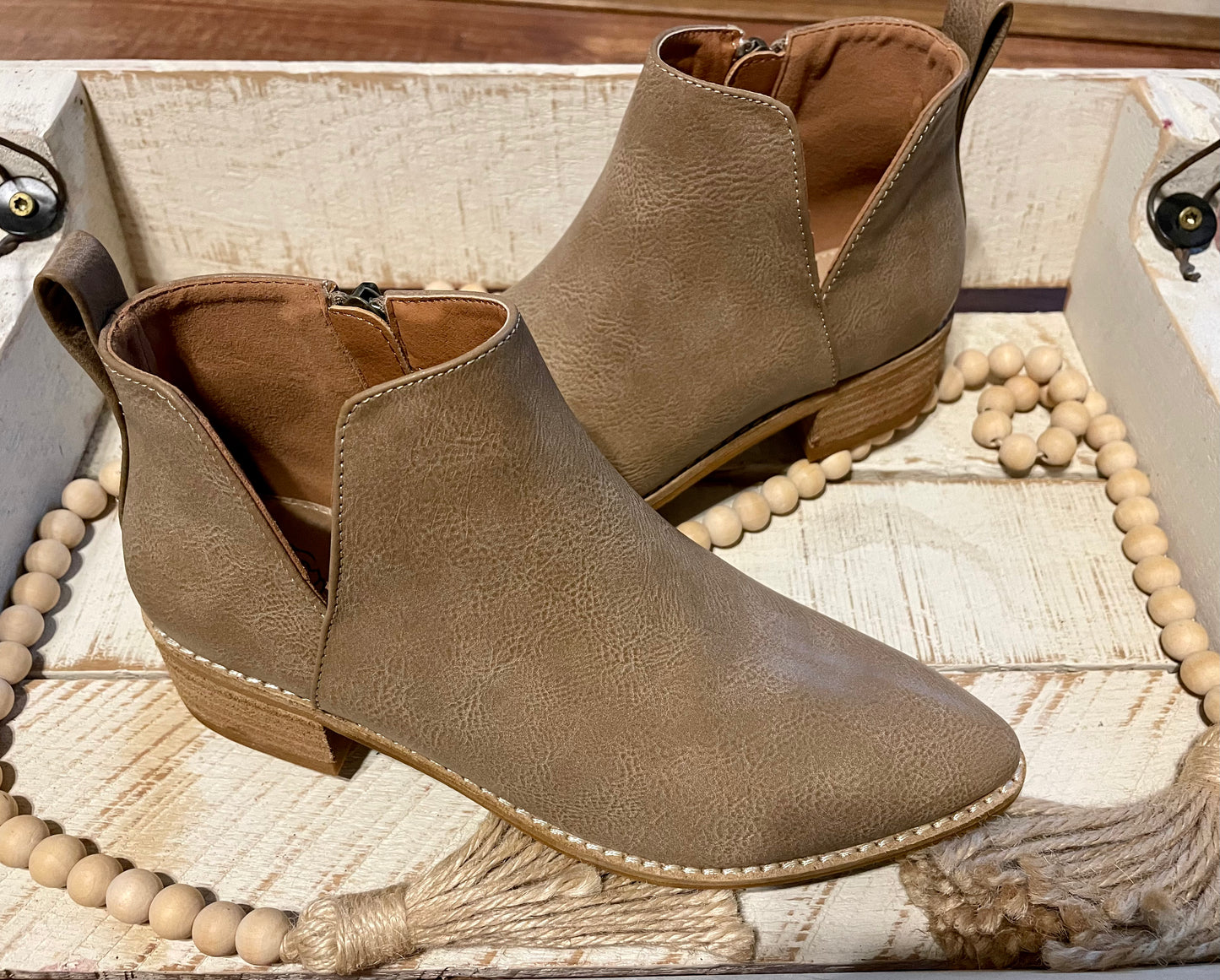 Taupe Side Cut Out Booties