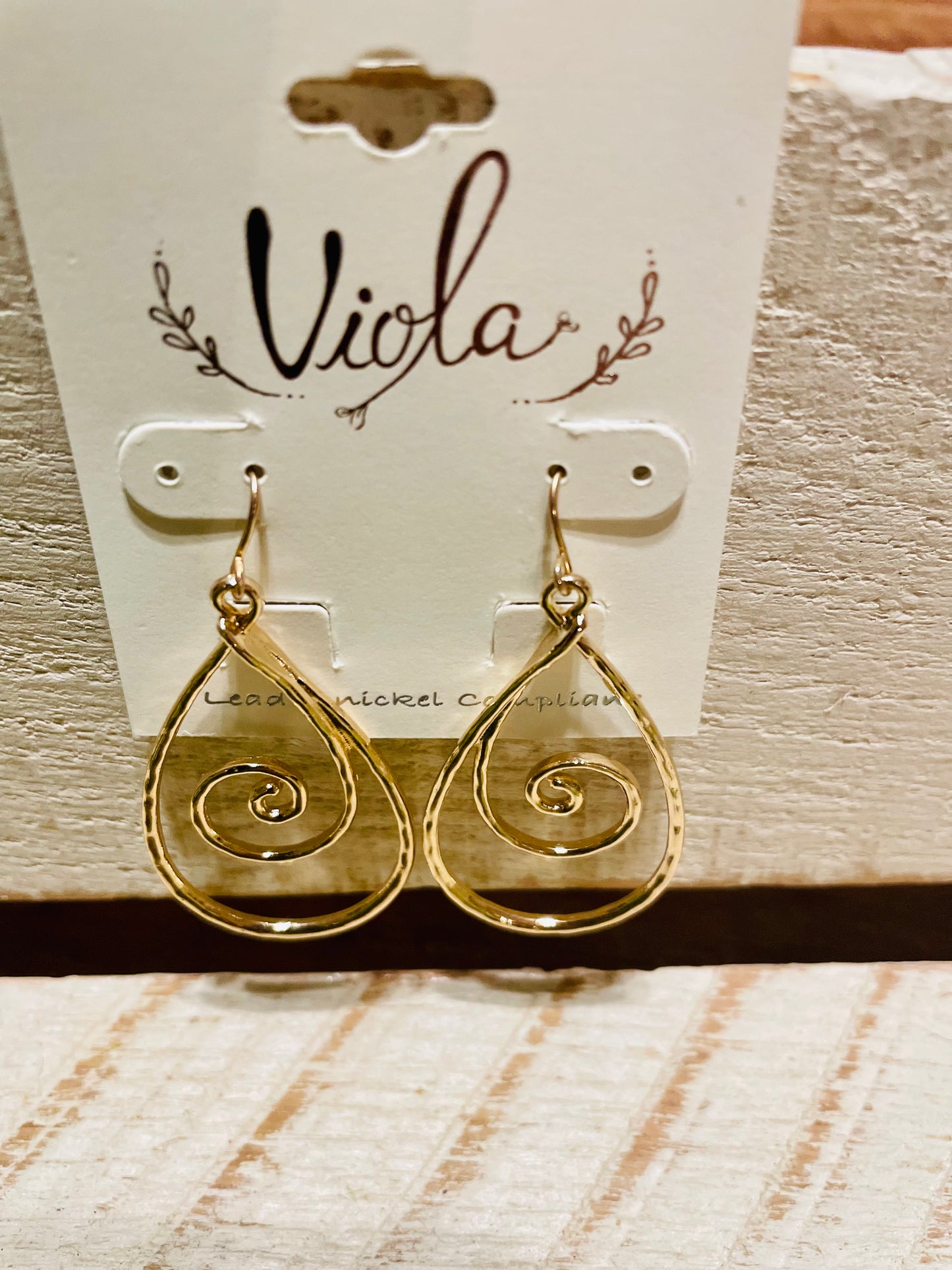 Viola Gold Twirl Teardrop Earrings
