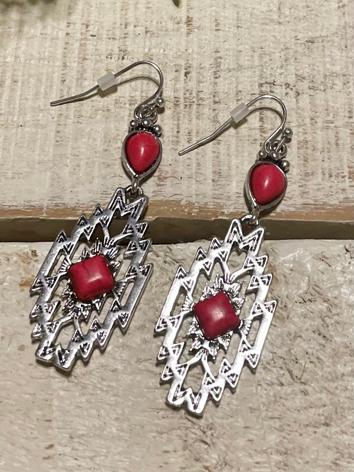 Wildflower Silver Red Diamond Earrings