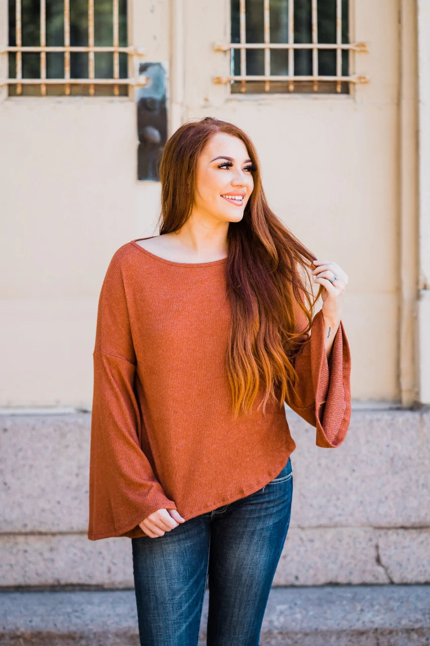 Bell Sleeve Top in Brick