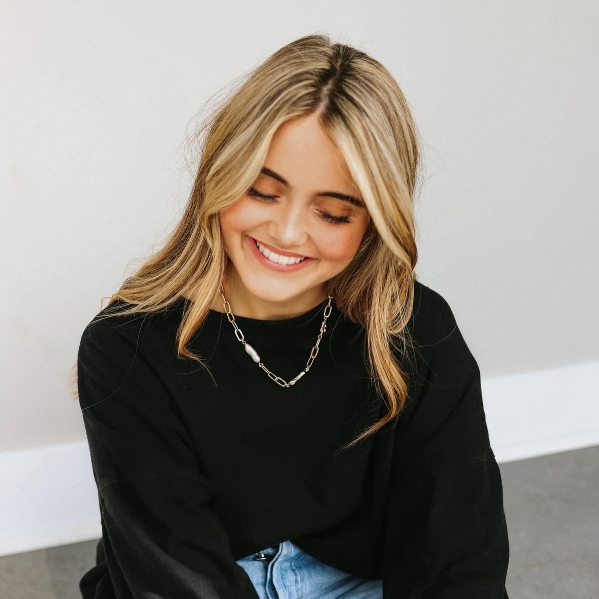 Lily Marie Gold Link Pearl Necklace