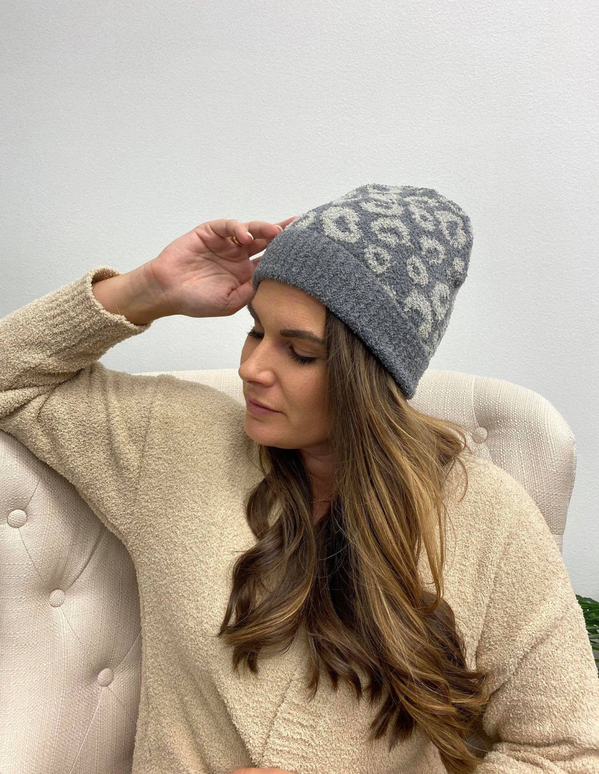 Luxury Cozy Printed Beanie - Beige