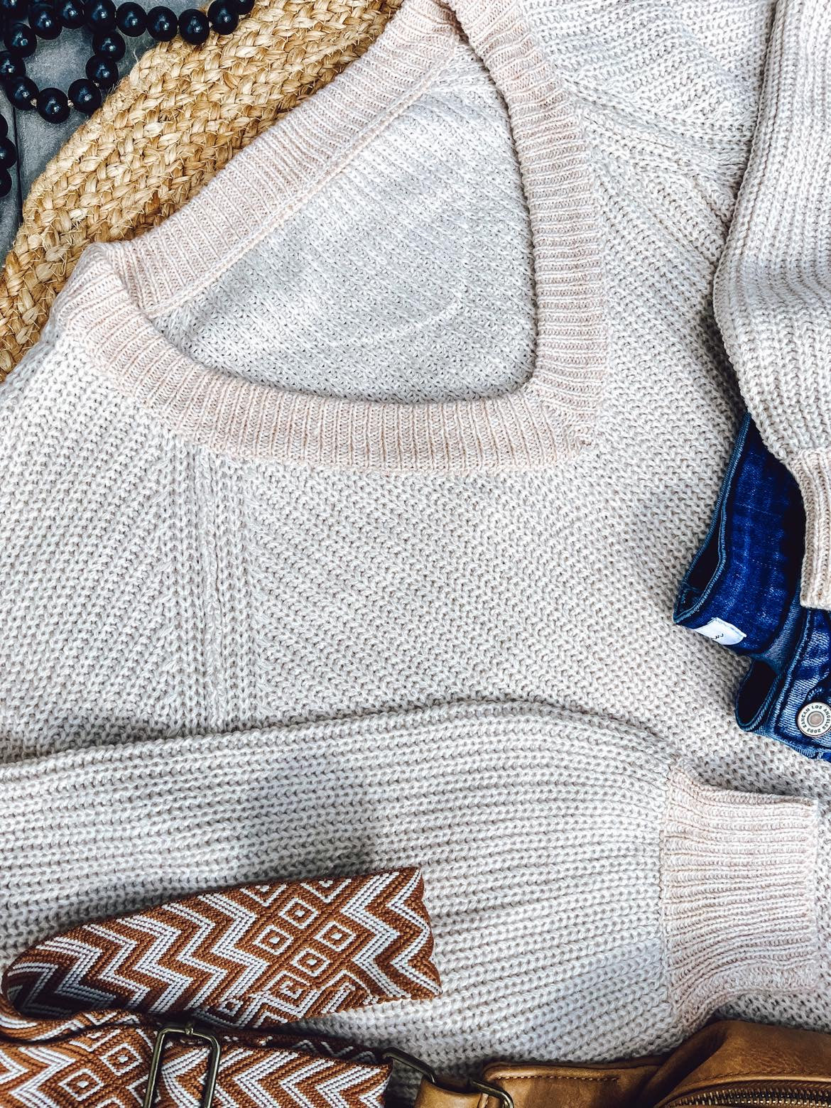 Balloon Sleeve Beige Knit Sweater