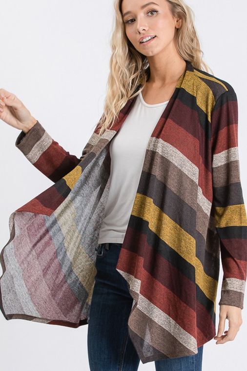 MULTI COLOR BLOCK OPEN CARDIGAN WITH DRAPED
