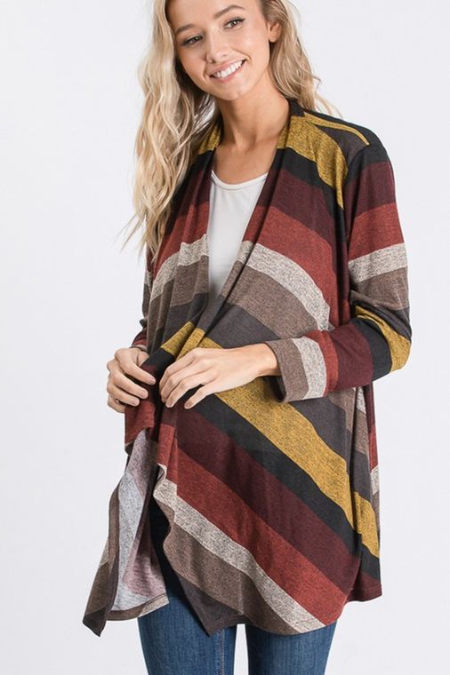 MULTI COLOR BLOCK OPEN CARDIGAN WITH DRAPED