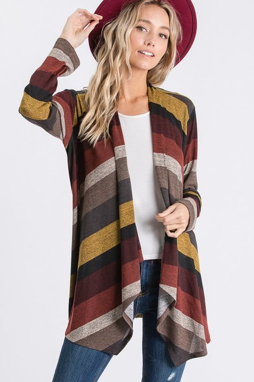 MULTI COLOR BLOCK OPEN CARDIGAN WITH DRAPED