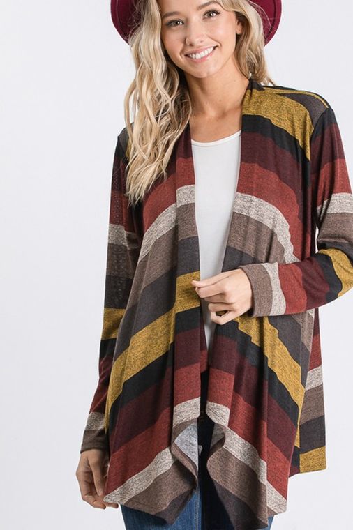 MULTI COLOR BLOCK OPEN CARDIGAN WITH DRAPED