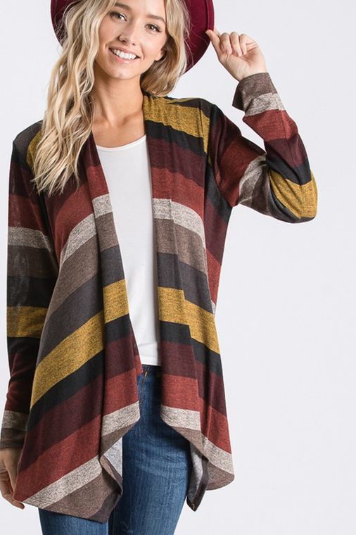 MULTI COLOR BLOCK OPEN CARDIGAN WITH DRAPED