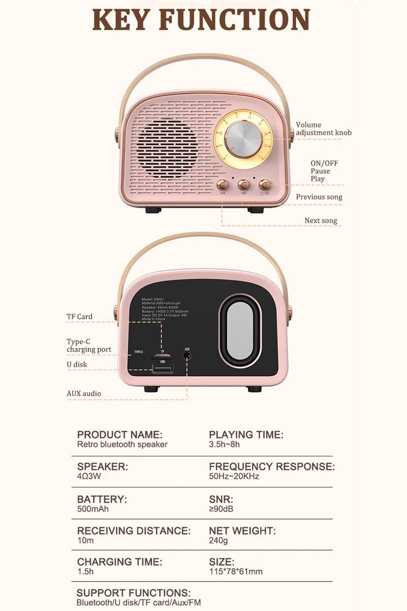 Mini Retro Fm Radio & Bluetooth Multifunction Speak