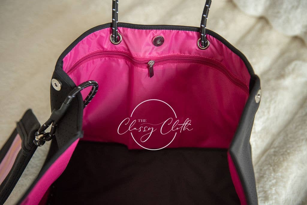 Neoprene Carryall Tote - Black w Hot Pink & Orange Stripe