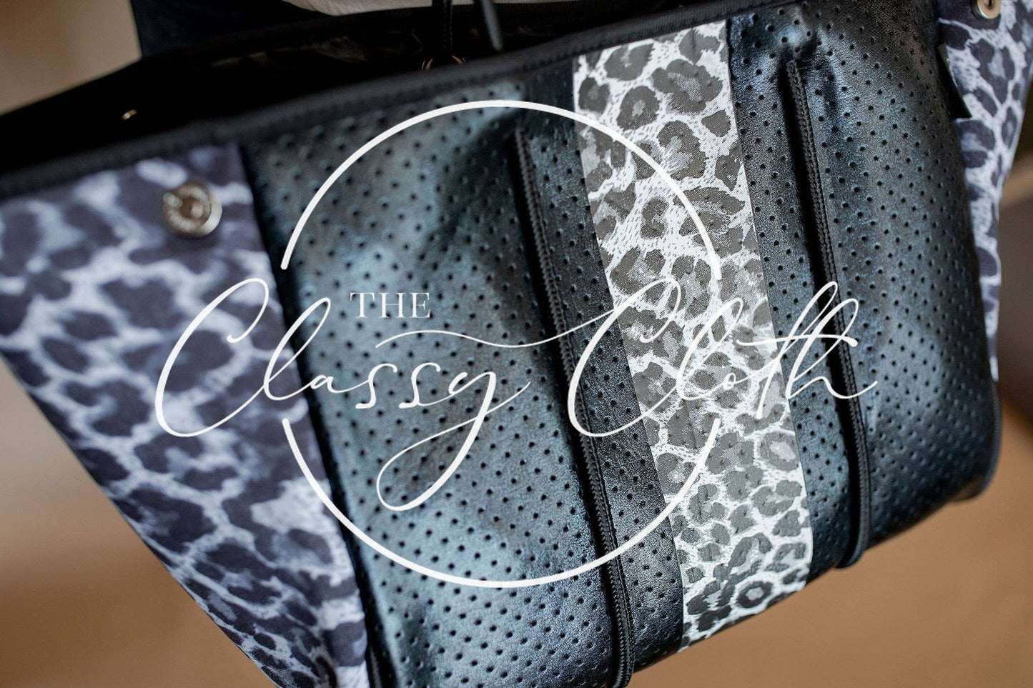 Neoprene Carryall Tote - Black w Leopard Sides