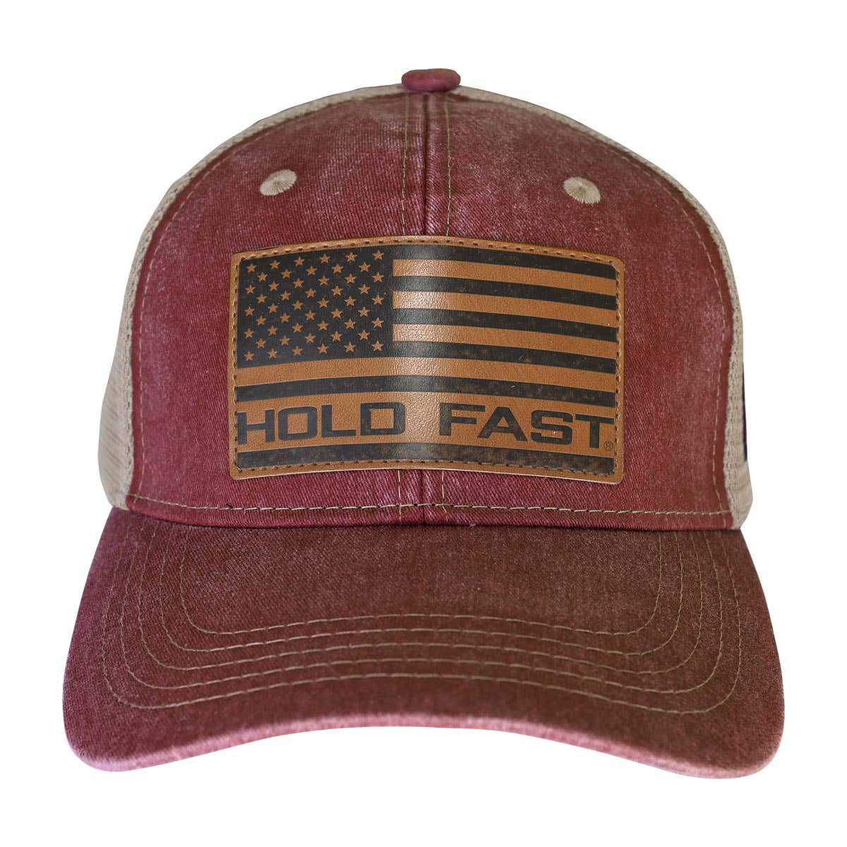 HOLD FAST Mens Cap Flag Burgundy Leather: Burgundy / One Size Fits Most