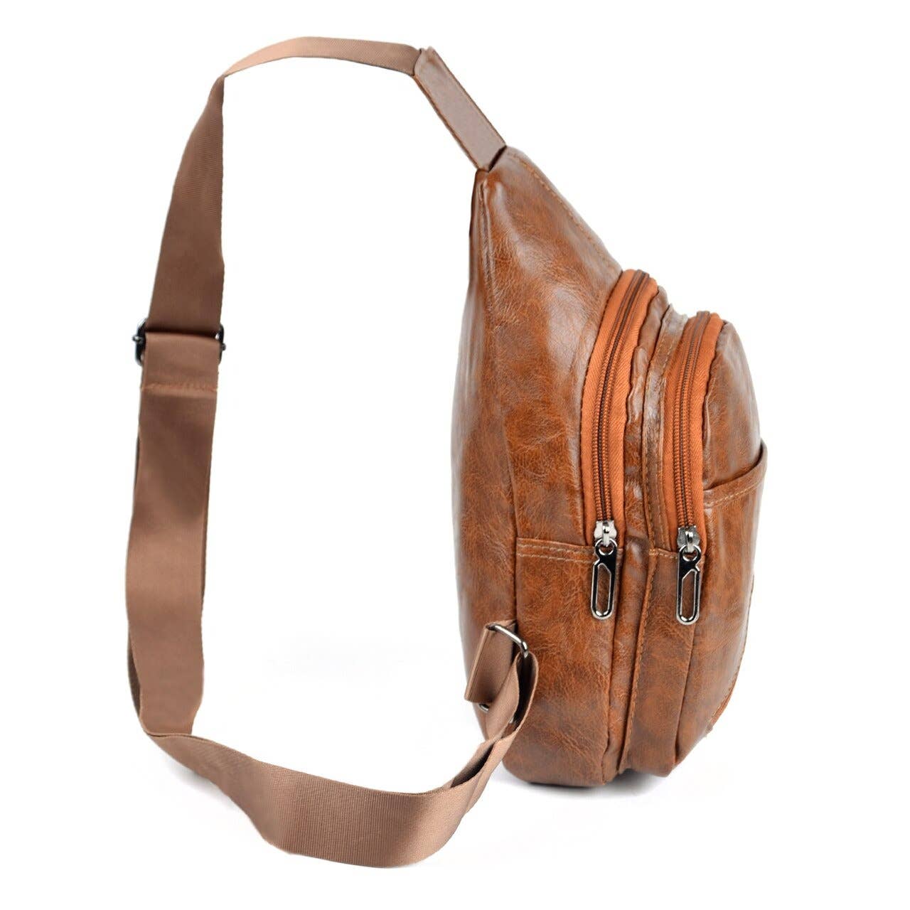Brown PU Leather Crossbody Sling Bag