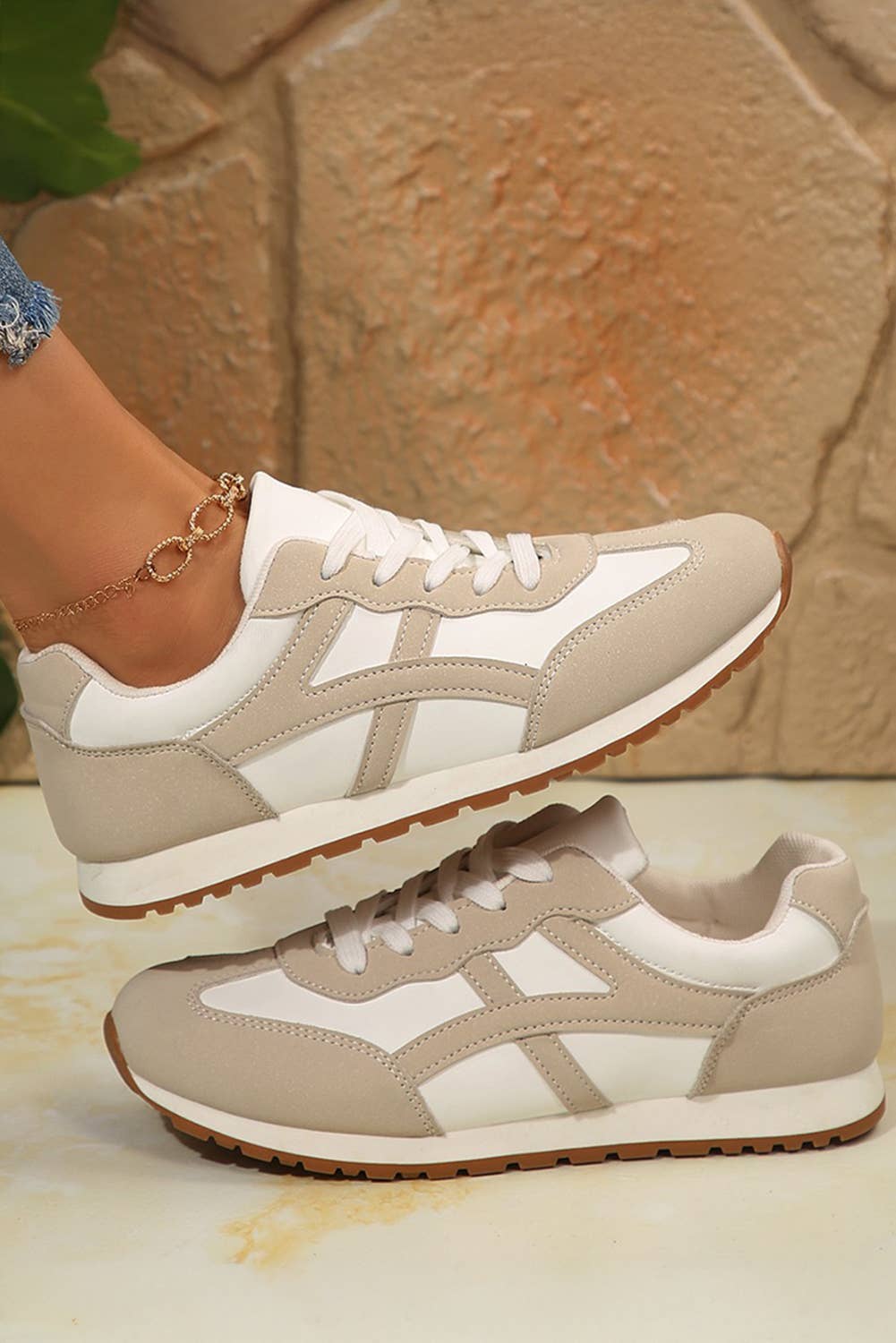 PRE-ORDER Color Block Lace-up Leather Sneakers