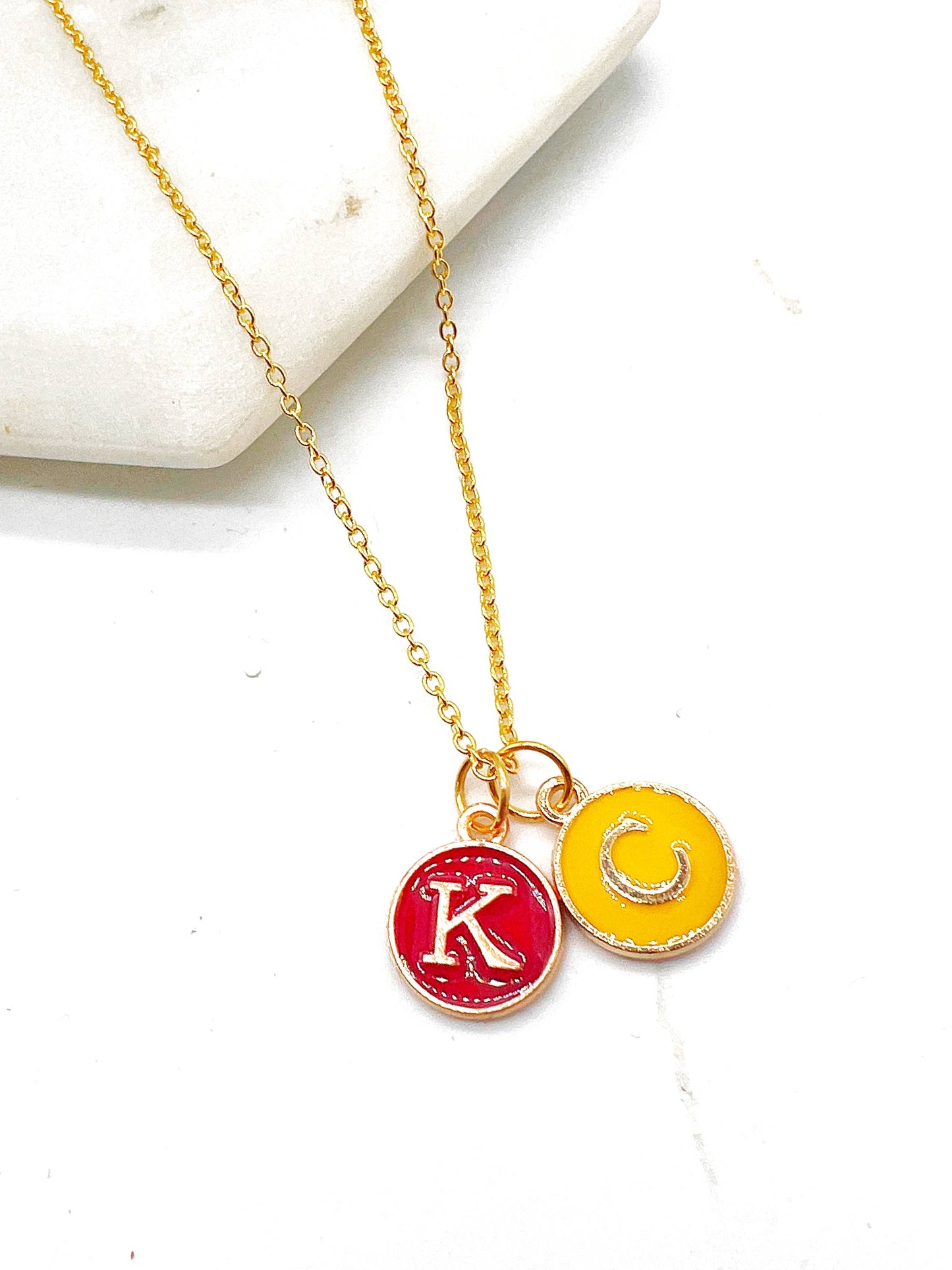 Red & Yellow KC Enamel Charm Chiefs Kansas City Necklace
