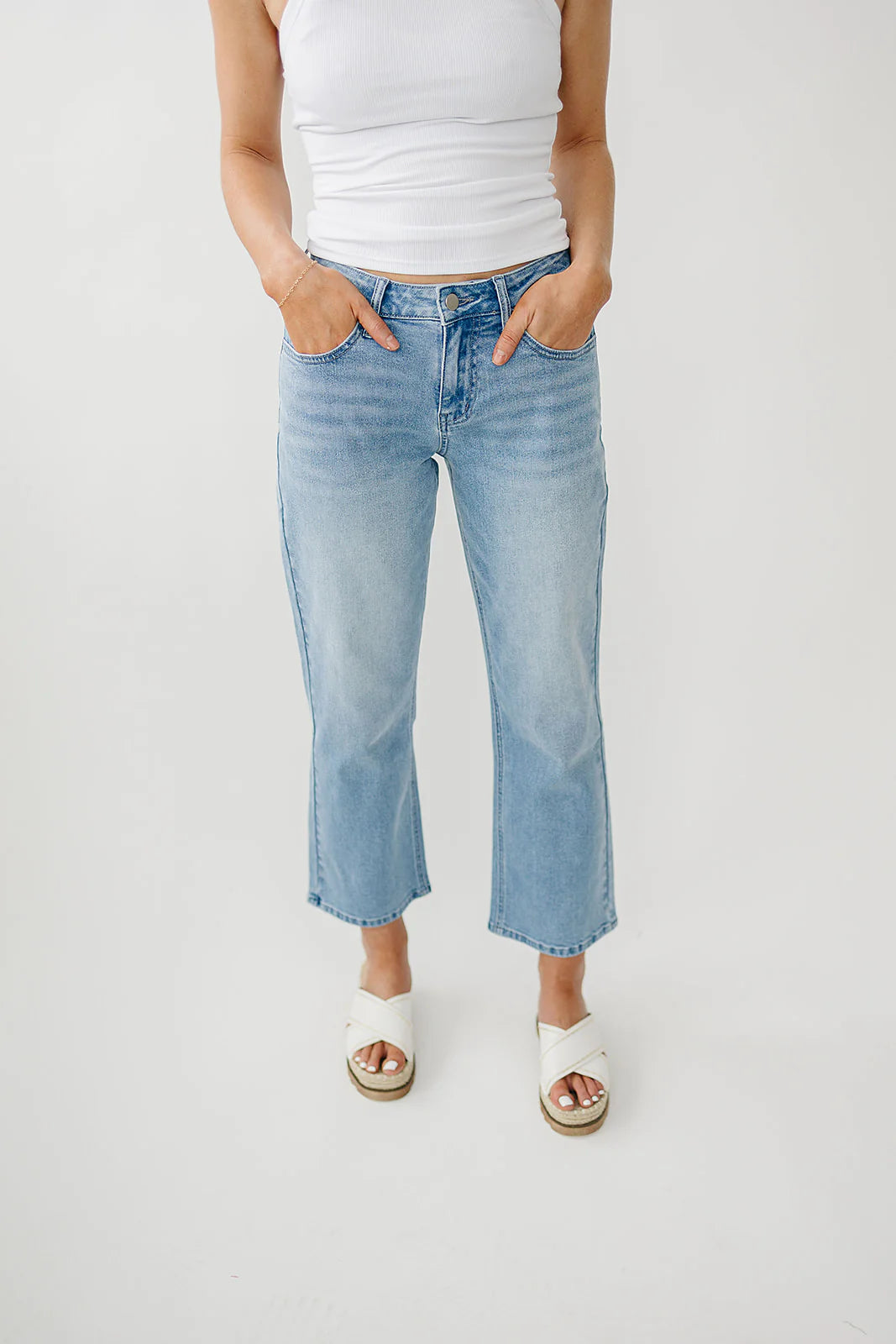 Hi-Rise Non-distressed Cropped Wide Leg Jeans