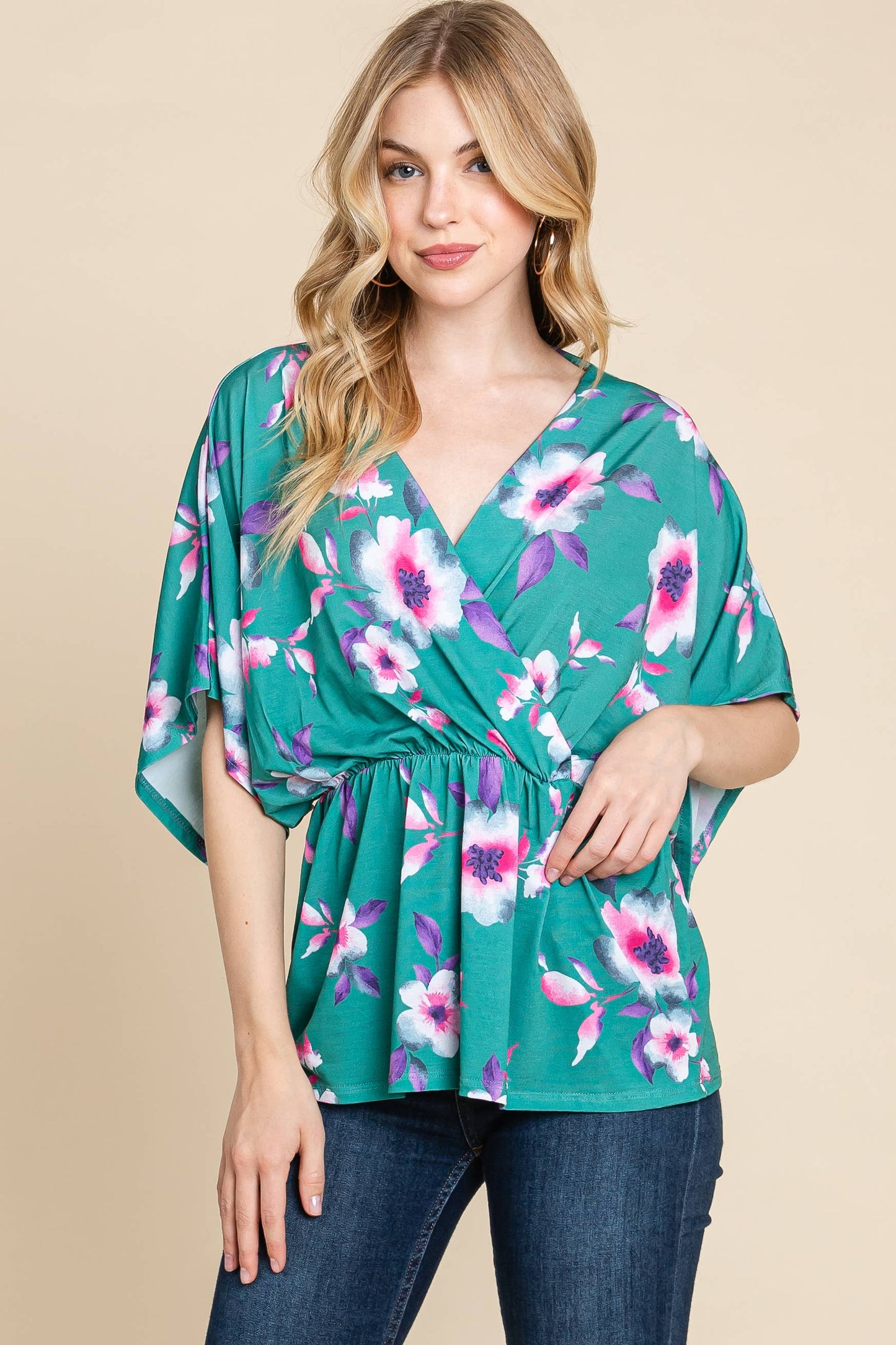 BOLD FLORAL WRAP TOP: RASPBERRY