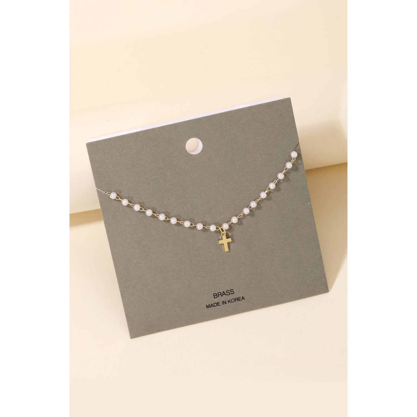 Cross Pendant Pearl Beaded Chain Necklace
