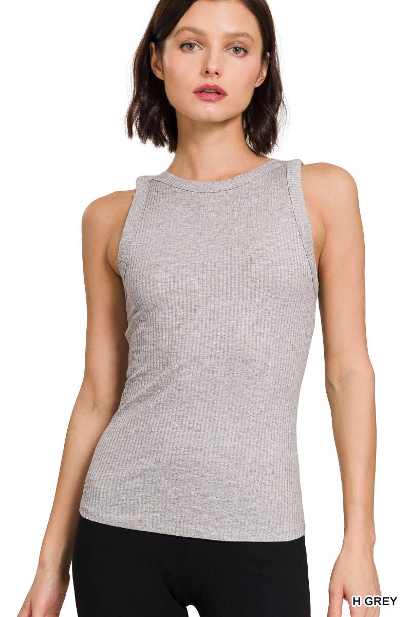 Fitted Ribbed High Neck Tank Top