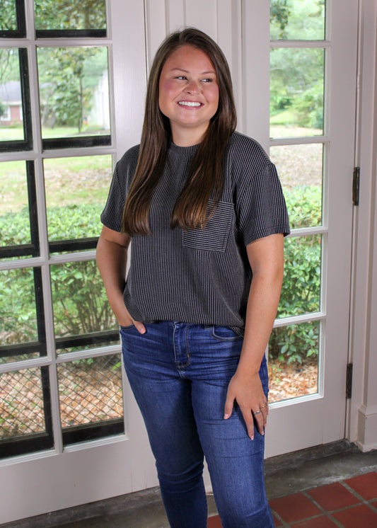 Grey Knit Pocket Tee