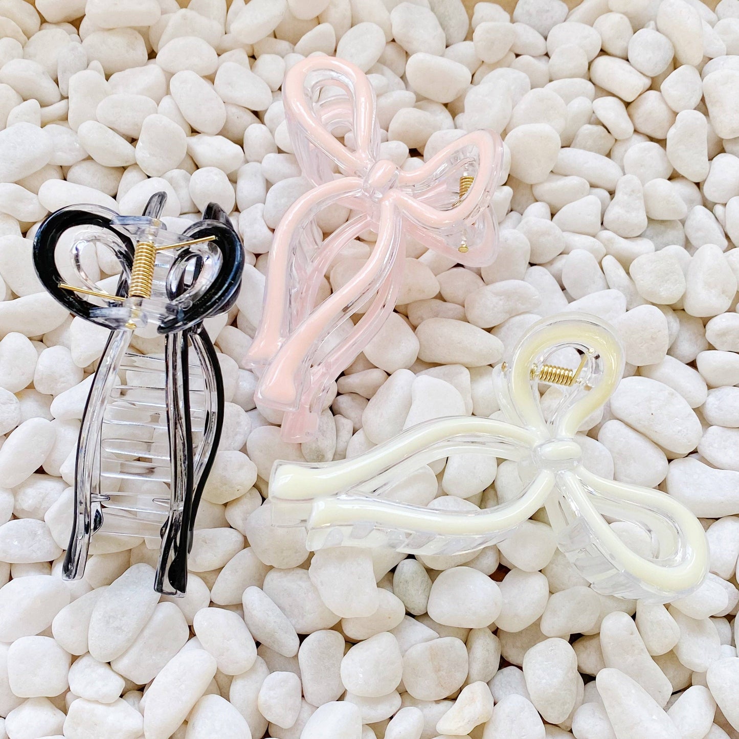 Annie Bow Hair Claw Set Of 3: Pink