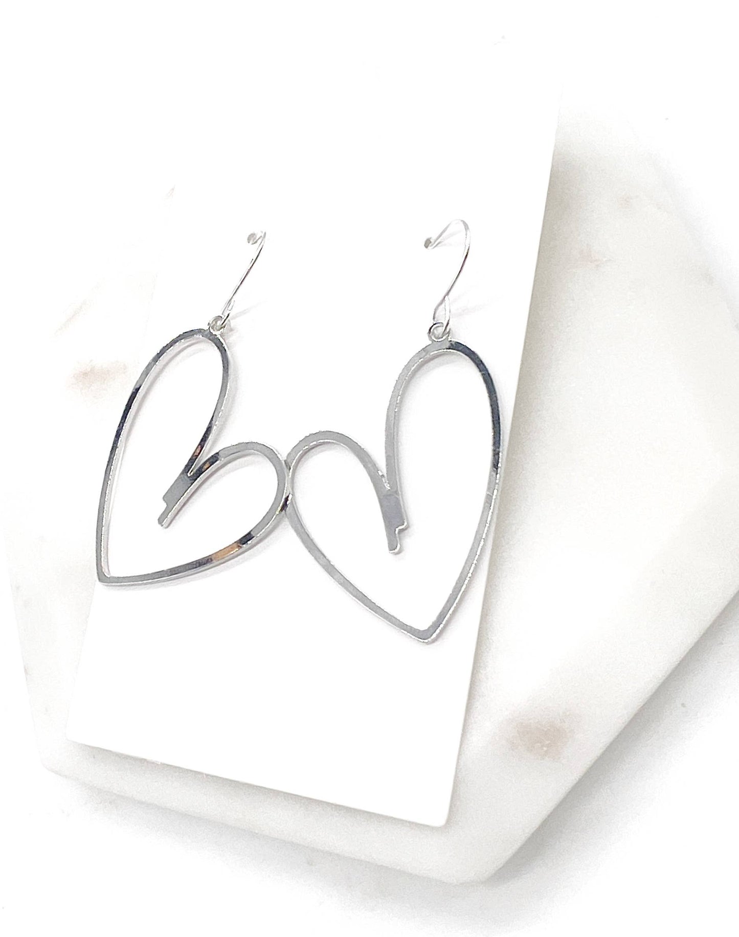 Silver Metal Heart Statement Earrings Valentines Day Holiday