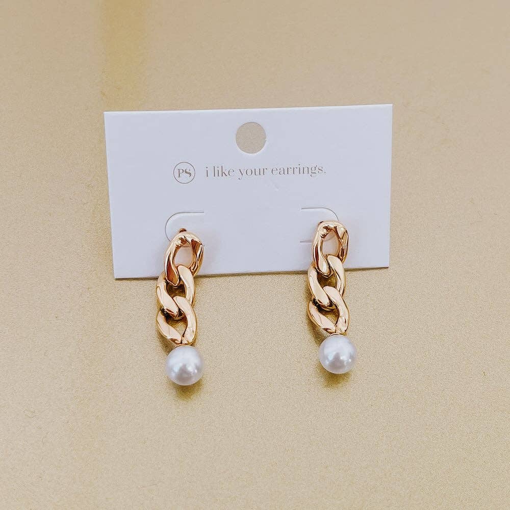 Twirling Pearl Chain Drop Earrings - WATERPROOF