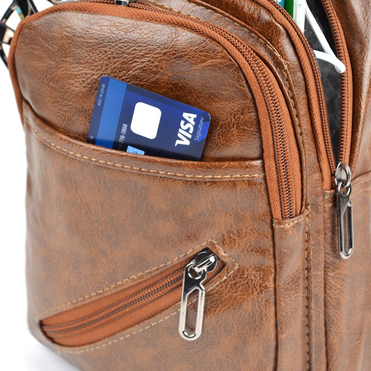 Brown PU Leather Crossbody Sling Bag