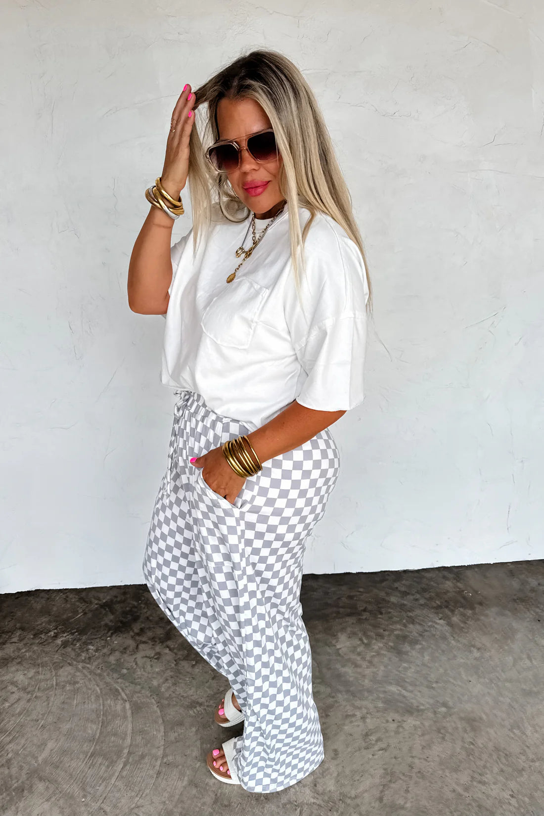 Haddie Wide Leg Checker Pants