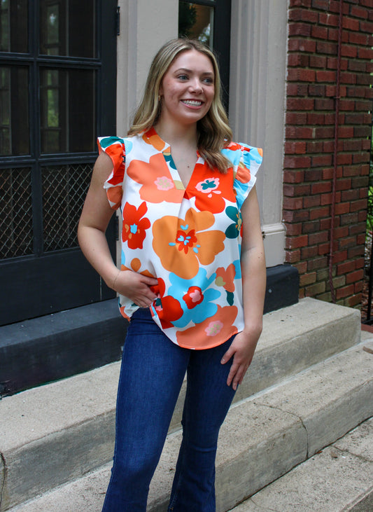 Orange Ruffle Blouse