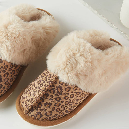 Leopard Print Suede Soft Home Slippers: LEOPARD / ONE SIZE