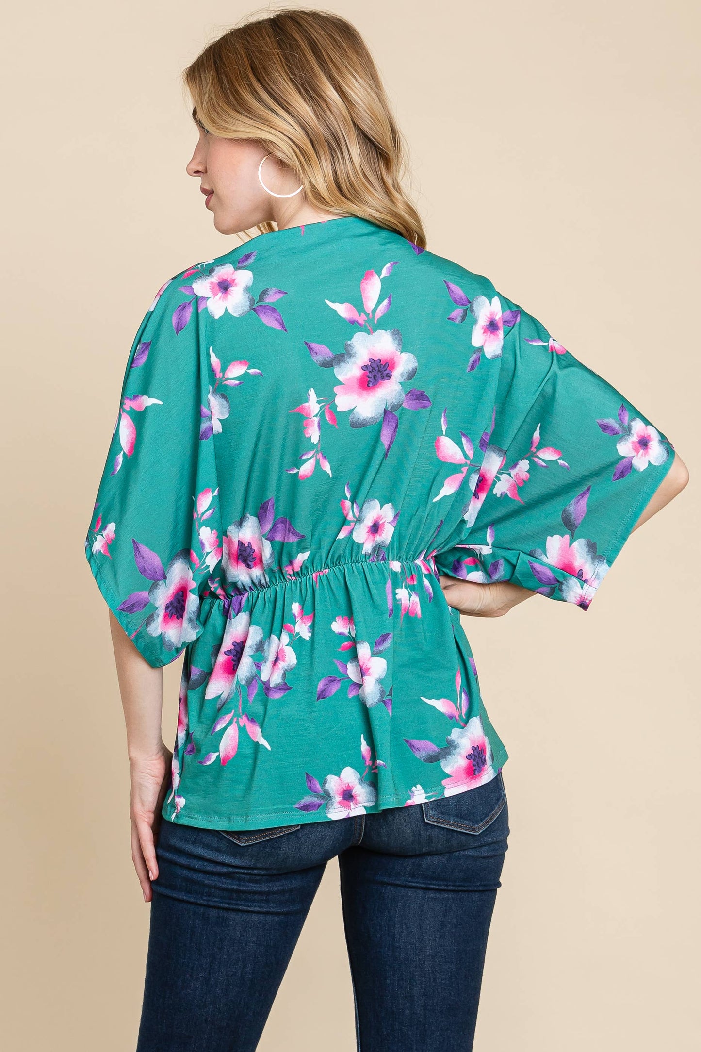 BOLD FLORAL WRAP TOP: RASPBERRY