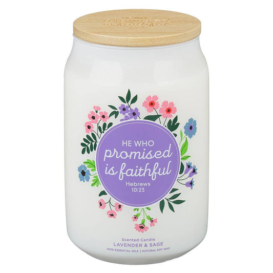 Glass Candle w/Bamboo Lid He Who Promised Heb 10:23