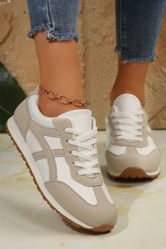 Color Block Lace-up Leather Sneakers