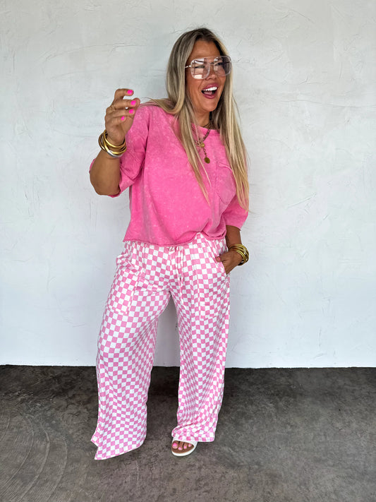 Haddie Wide Leg Checker Pants