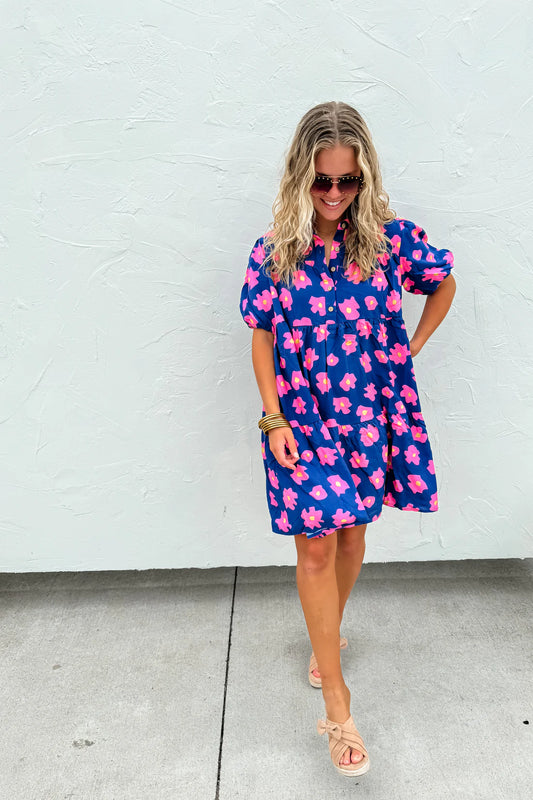 BLUE SUMMER BLOOMS FLORAL DRESS