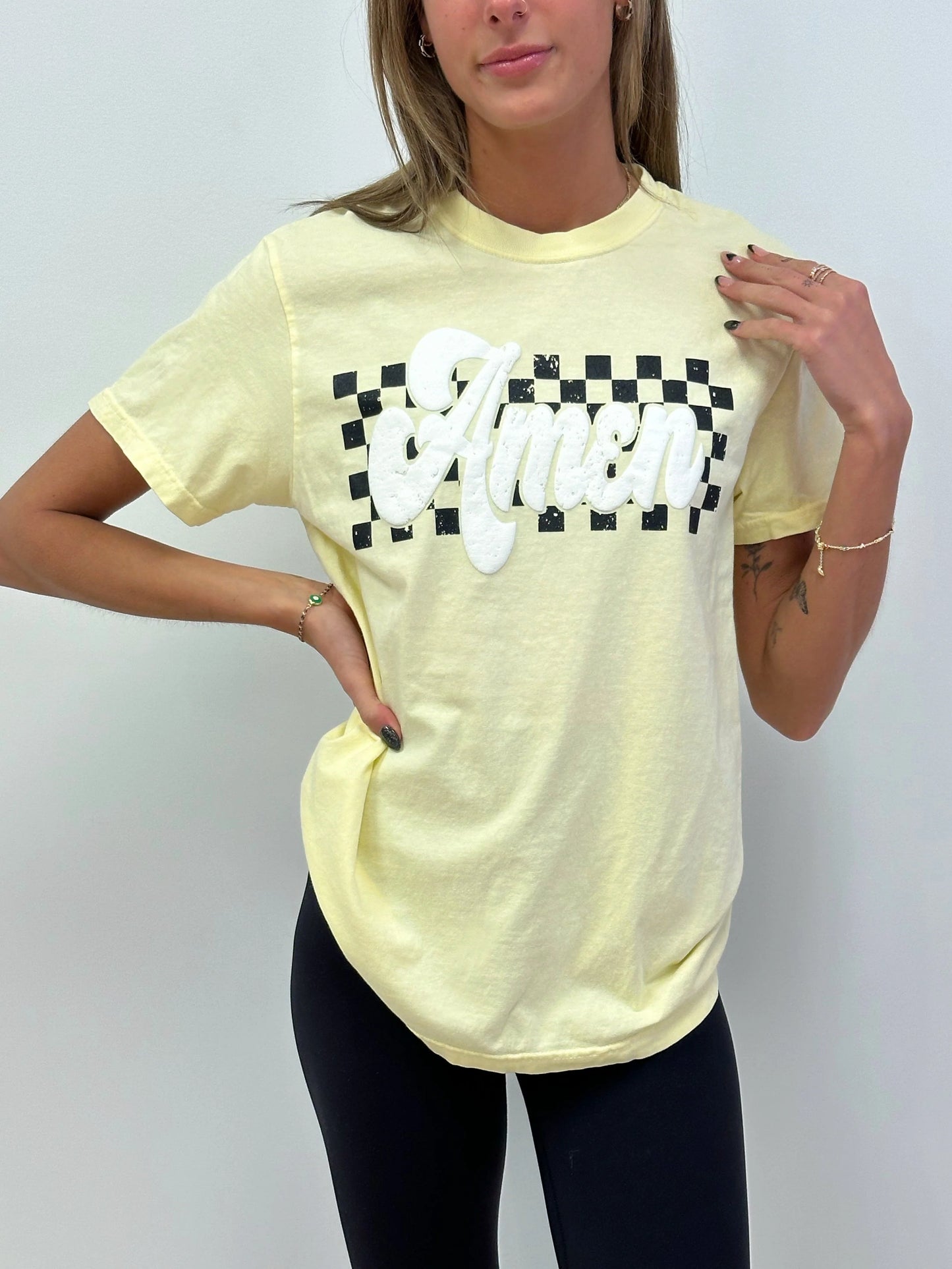 Checkered Amen Puff Tee