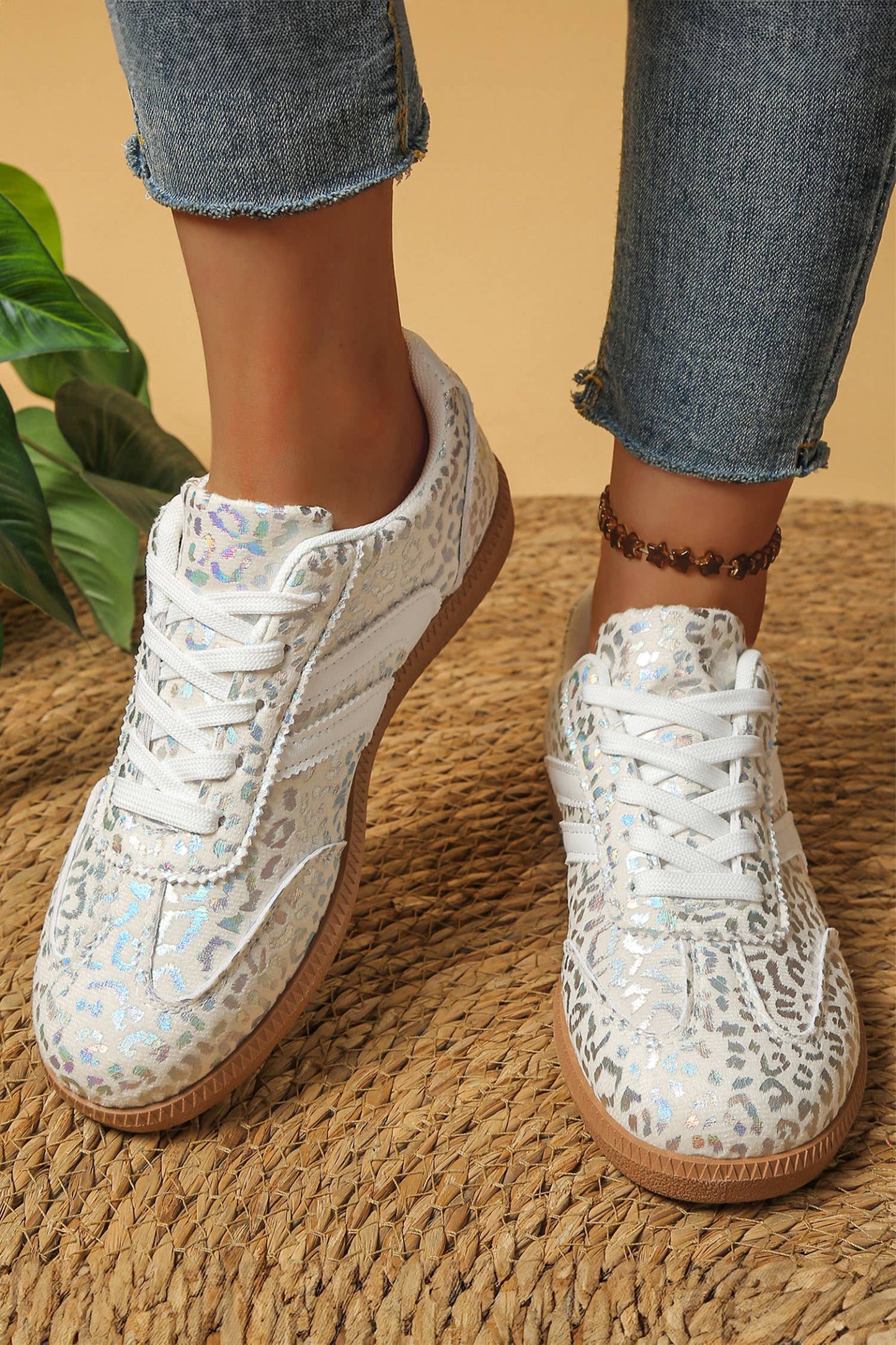 Shimmer Leopard Lace-up Sneakers