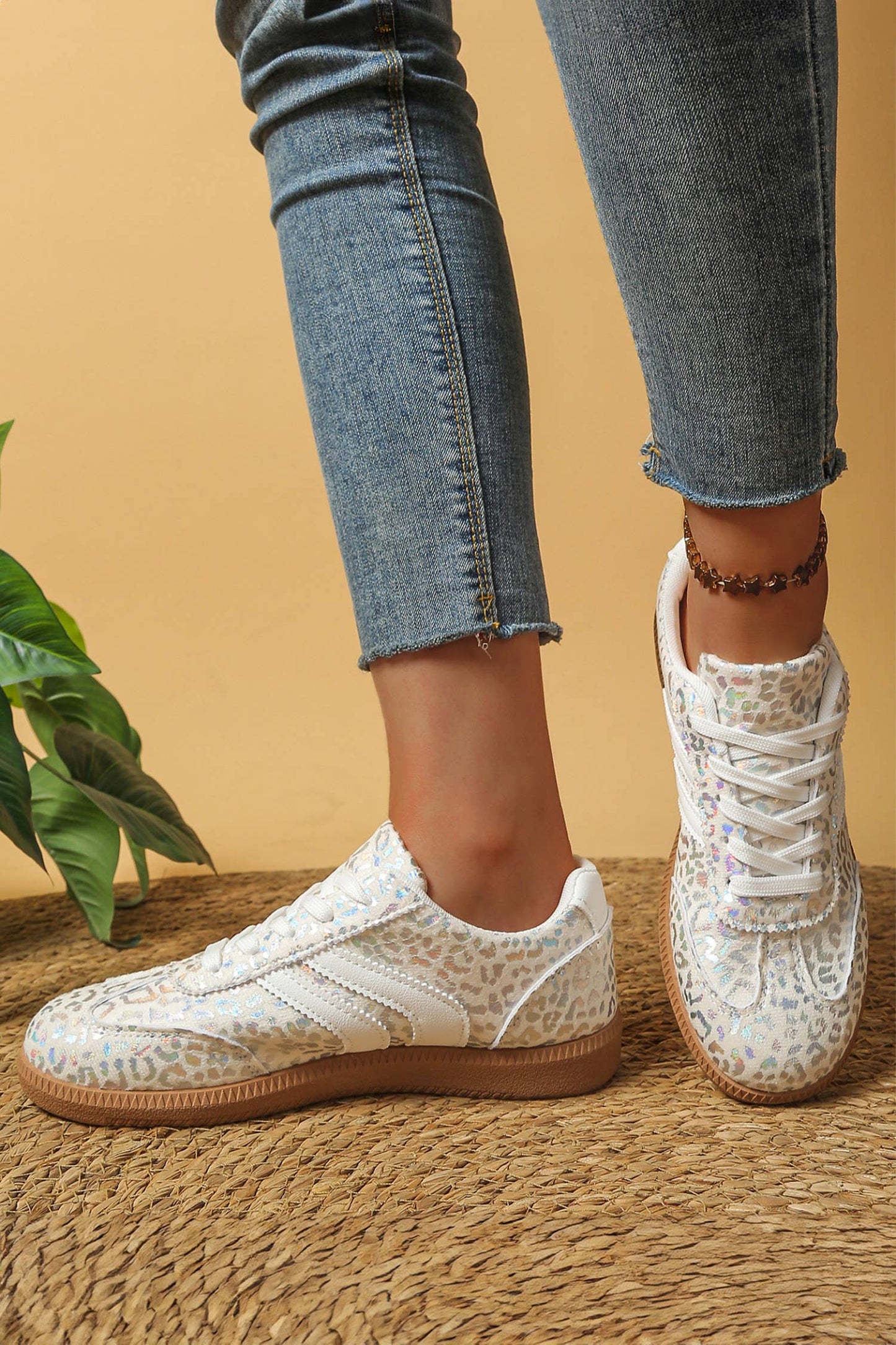 Shimmer Leopard Lace-up Sneakers