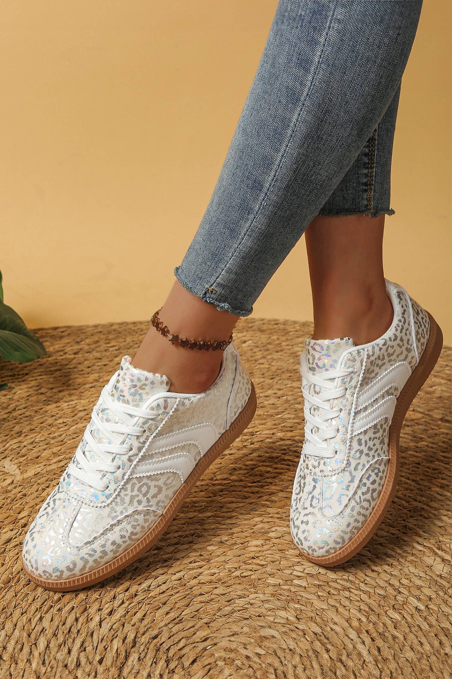 Shimmer Leopard Lace-up Sneakers