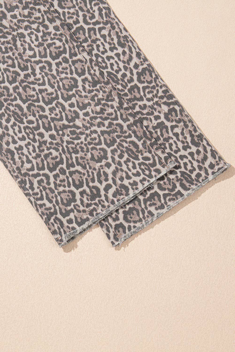 PRE-ORDER Brown Leopard Frayed Edge Wide Leg High Waist Jeans