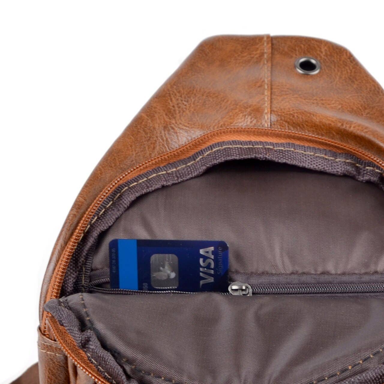 Brown PU Leather Crossbody Sling Bag