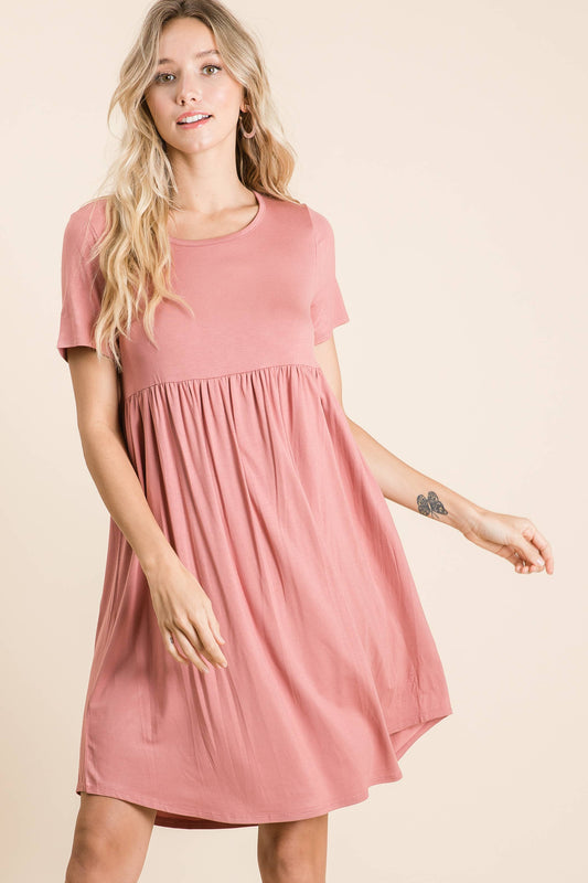 Solid Short Sleeve Midi Dress: Brick