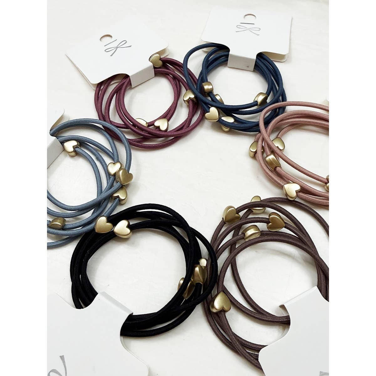 Heart Beaded Basic Hair Tie Set