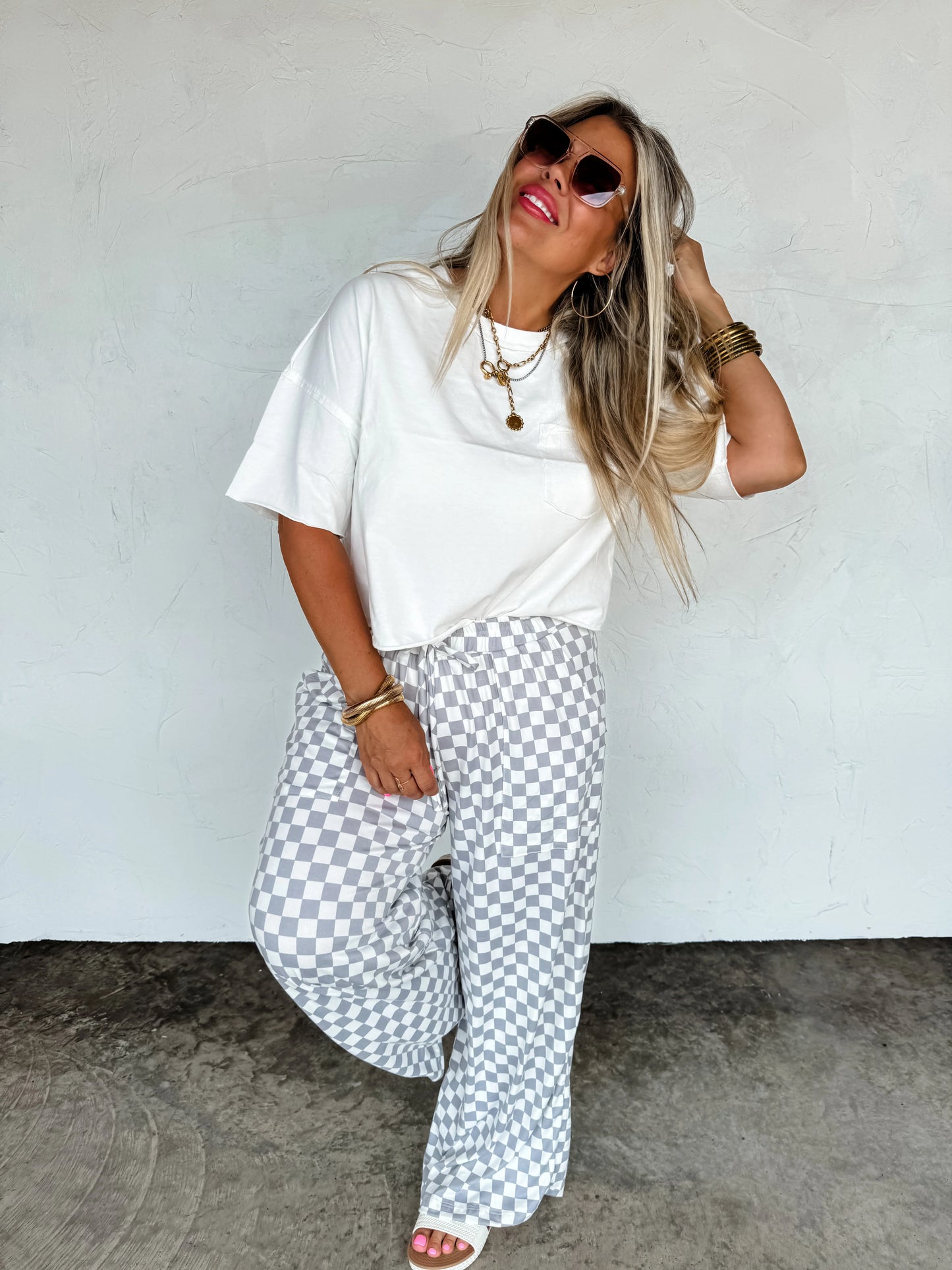 Haddie Wide Leg Checker Pants