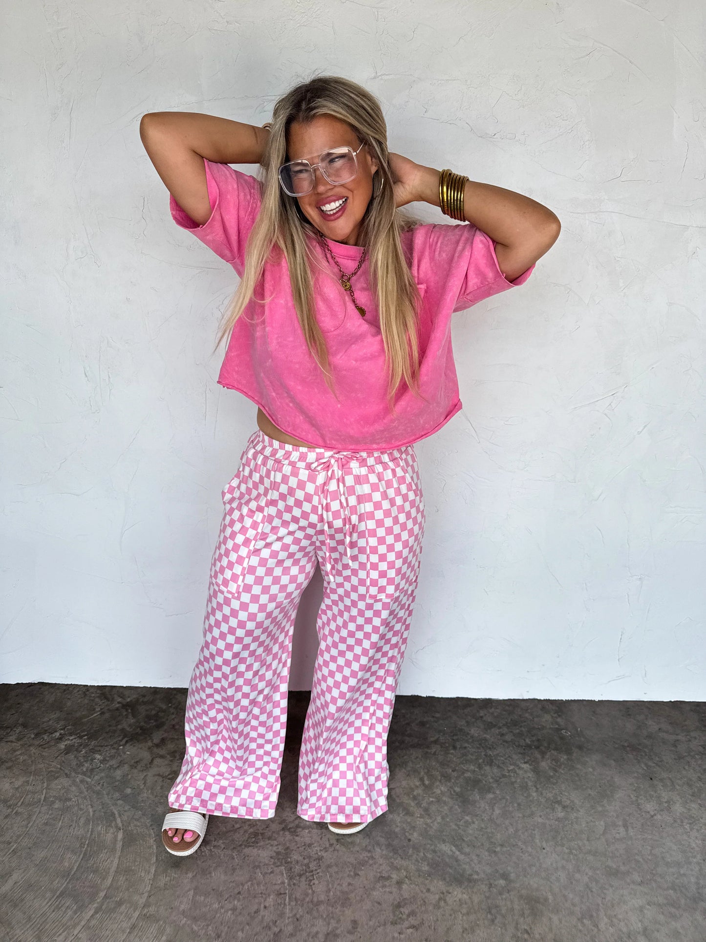 Haddie Wide Leg Checker Pants