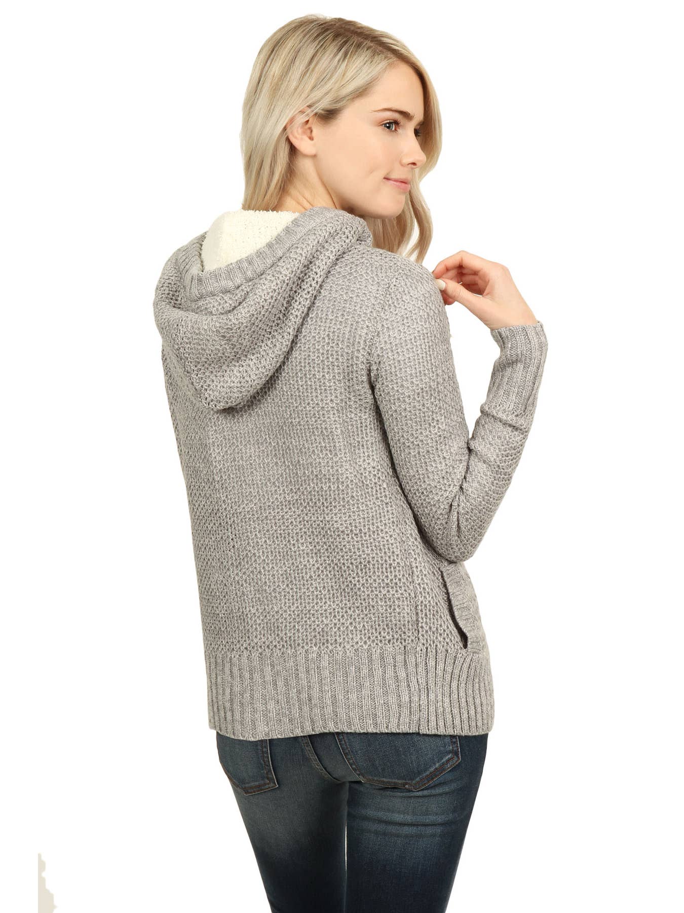 Gray Fleece Lined Hooded Sweater Jacket